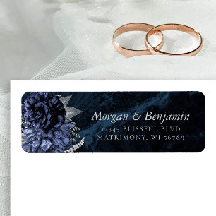 Elegante Navy Blau Silber Blumen Rücksendeadresse