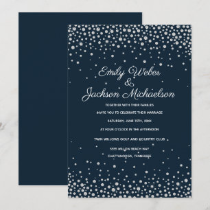 Elegante Navy Blau Silber Diamant Konfetti Hochzei Einladung