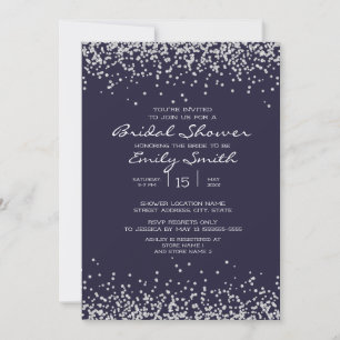Elegante Navy-Blau-Silber-Glitter-Brautparty Einladung