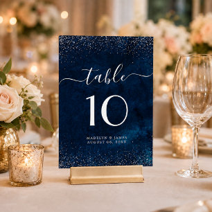 Elegante Navy Blau Silber Glitter Hochzeit Tischnummer