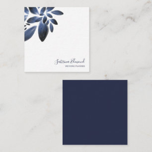 Elegante Navy-Blau-Sukkulenten-Laub-Signatur Mitteilungskarte