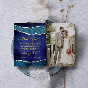 Elegante Navy Blau- und Gold-Achat-Hochzeit Danke Folieneinladung