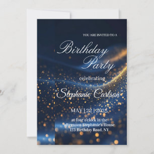 Elegante Navy-Blau- und Gold-Geburtstagseinladung Einladung