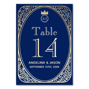 Elegante Navy Blau und Gold Hochzeit Tischnummer