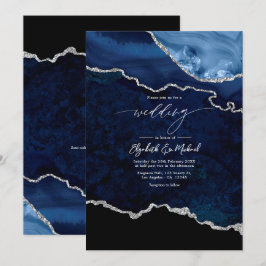 Elegante Navy-Blau- und Silber-Achat-Hochzeits-QR- Einladung