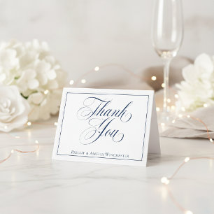 Elegante Navy Blau und Weiße Hochzeits Dankeschön Dankeskarte