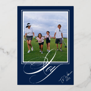 Elegante Navy-Blau-Weihnachtsschrift Familienfoto Folien Feiertagskarte