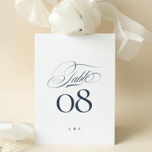 Elegante Navy Blau Weiße Hochzeit 5 x 7 Tischnumme Einladung