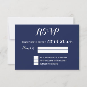 Elegante Navy-Blau-Weiße Hochzeits-RSVP RSVP Karte