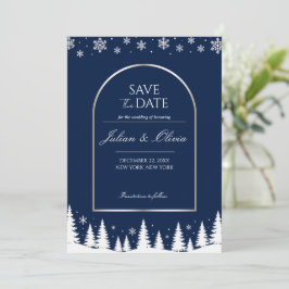 Elegante Navy-Blau-Winter-Save-the-Date-Karte Einladung