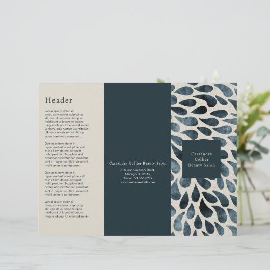 Elegante Navy Blue Abstrakt Modern Trifold Broschü (Stehend Vorderseite)