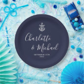 Elegante Navy Blue Anchor Nautical Wedding Pappteller (Party)