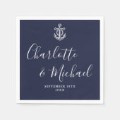 Elegante Navy Blue Anchor Nautical Wedding Serviette (Vorderseite)