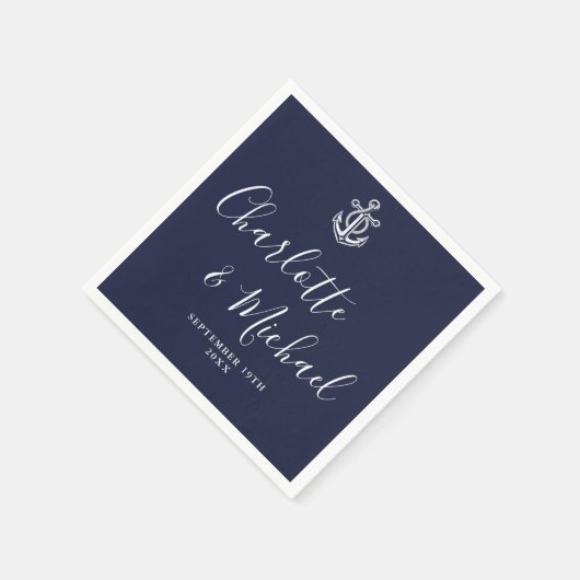Elegante Navy Blue Anchor Nautical Wedding Serviette (Ecke)