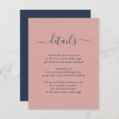Elegante Navy Blue and Blush Hochzeitskarte Begleitkarte (Vorne/Hinten)