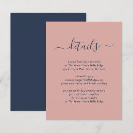 Elegante Navy Blue and Blush Hochzeitskarte Begleitkarte