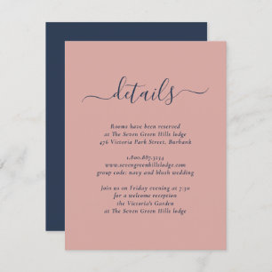 Elegante Navy Blue and Blush Hochzeitskarte Begleitkarte