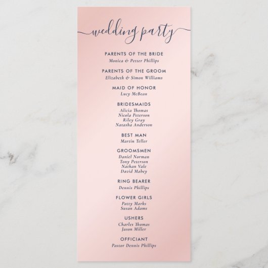 Elegante Navy Blue and Blush Wedding Programm (Rückseite)