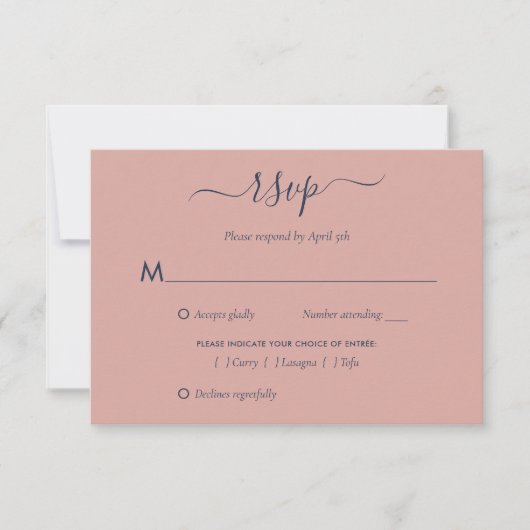 Elegante Navy Blue and Blush Wedding RSVP Cards (Vorderseite)