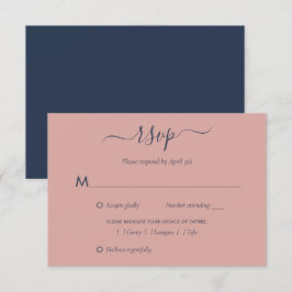 Elegante Navy Blue and Blush Wedding RSVP Cards Karte