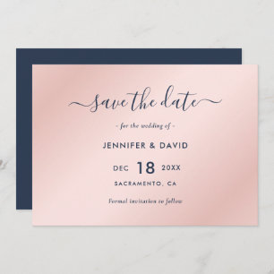 Elegante Navy Blue and Blush Wedding Save The Date