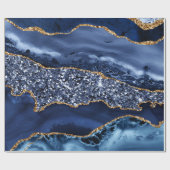 Elegante Navy Blue and Gold Glitzer Ocean Agate Geschenkpapier (Flach)