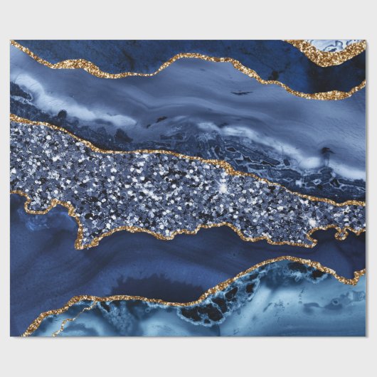 Elegante Navy Blue and Gold Glitzer Ocean Agate Geschenkpapier (Flach)
