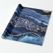 Elegante Navy Blue and Gold Glitzer Ocean Agate Geschenkpapier (Ungerollt)