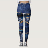 Elegante Navy Blue and Gold Glitzer Ocean Agate Leggings (Vorderseite)