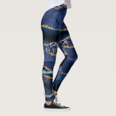 Elegante Navy Blue and Gold Glitzer Ocean Agate Leggings (Rechts)