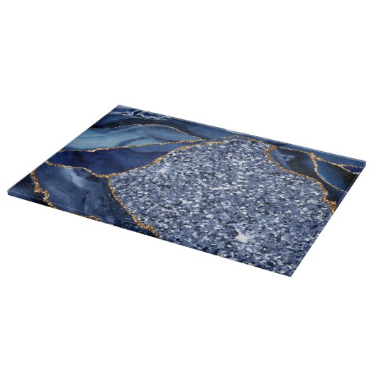 Elegante Navy Blue and Gold Glitzer Ocean Agate Schneidebrett (Ecke)