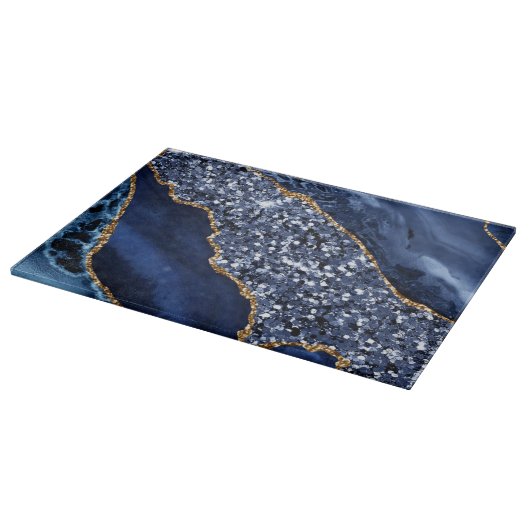 Elegante Navy Blue and Gold Glitzer Ocean Agate Schneidebrett (Ecke)