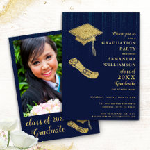 Elegante Navy Blue and Gold Graduation Party