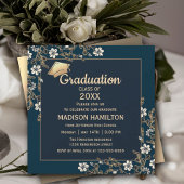 Elegante Navy Blue and Gold Graduation Party Einladung