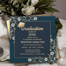 Elegante Navy Blue and Gold Graduation Party Einladung