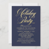 Elegante Navy Blue and Gold Script Holiday Party Einladung (Vorderseite)