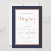 Elegante Navy Blue and White Imitats Rose Gold Wed