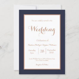 Elegante Navy Blue and White Imitats Rose Gold Wed Einladung