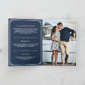 Elegante Navy Blue and White Monogram Wedding Einladung (Innenseite)