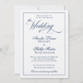 Elegante Navy Blue and White Wedding Einladung (Vorderseite)