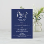 Elegante Navy Blue and White Wedding Menu Vorlagen (Stehend Vorderseite)