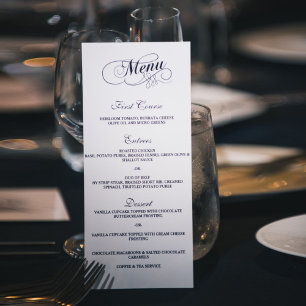 Elegante Navy Blue and White Wedding Menu Vorlagen