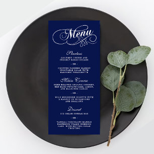Elegante Navy Blue and White Wedding Menu Vorlagen