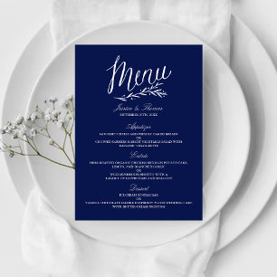 Elegante Navy Blue and White Wedding Menu Vorlagen