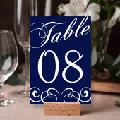 Elegante Navy Blue and White Wedding Tischnummer