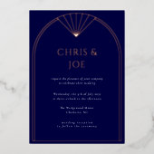 Elegante Navy Blue Art Deco Folieneinladung (Vorderseite)