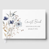 Elegante Navy Blue Blume Bouquet Blumenhochzeit Gästebuch (Vorderseite)