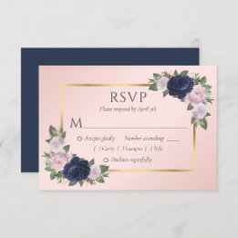 Elegante Navy Blue Blush Gold Wedding RSVP Karten