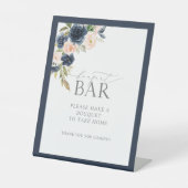Elegante Navy Blue Blush Pink Dusche Bouquet Bar Sockelschild (Vorderseite)