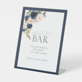 Elegante Navy Blue Blush Pink Dusche Bouquet Bar Sockelschild